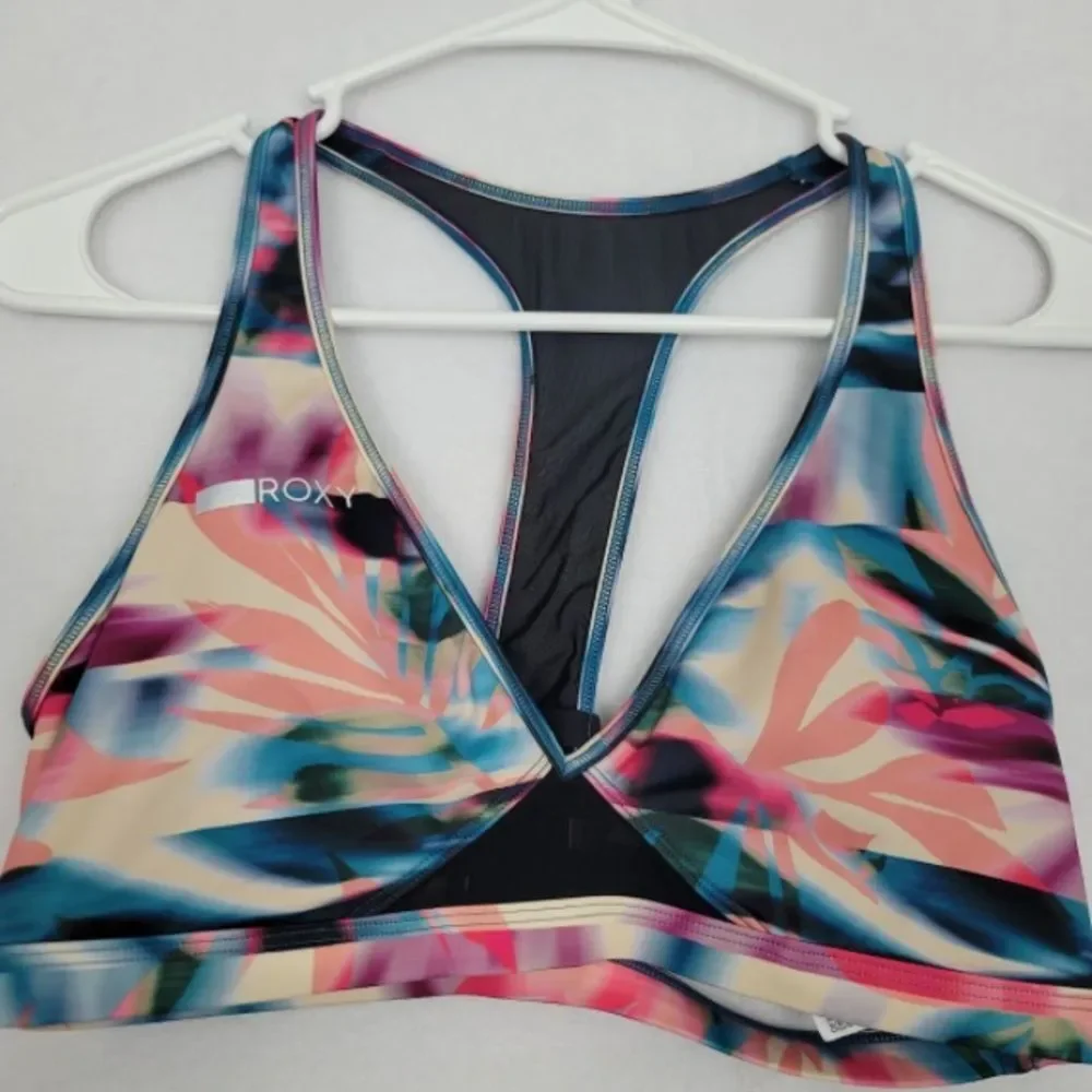 Roxy Large Swim Bra Racerback Colorful Botanical print Swimsuit Beach Bikini top